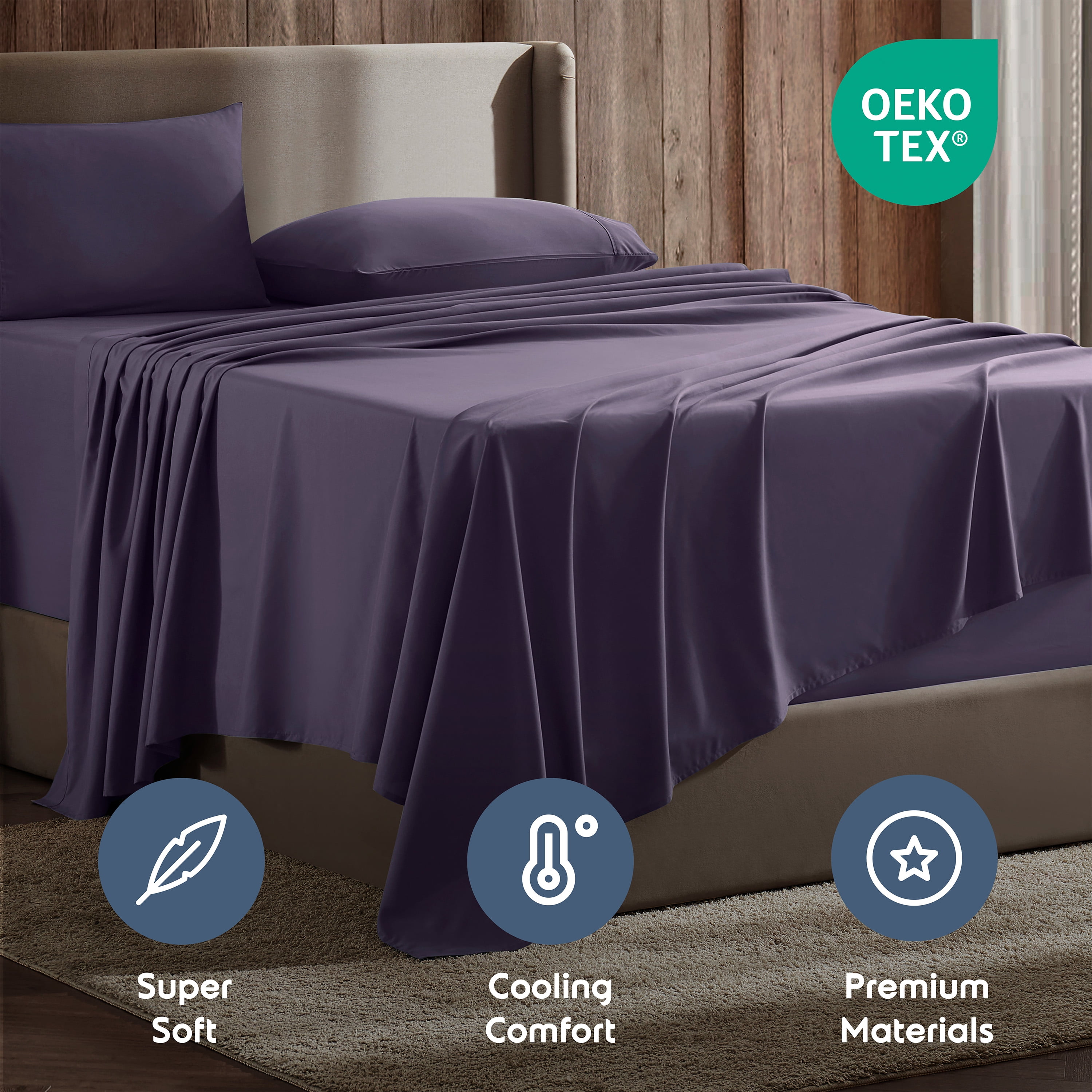 Lammaloe Twin Sheets Set, Hotel Style Deep Pocket 3 Piece Bed Sheets, Soft Microfiber Kids Bedding Set, Purple Eggplant