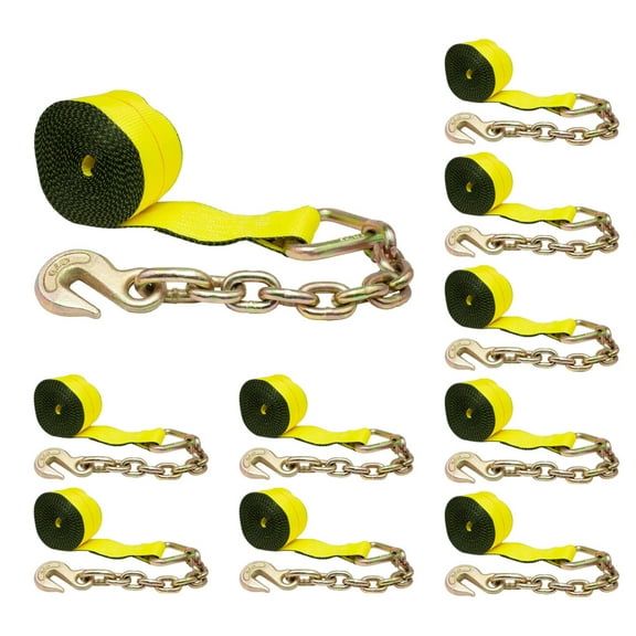 4"x30' Winch Straps w/chain, Flatbed tie down straps WLL 5400 lbs (10 Pack)