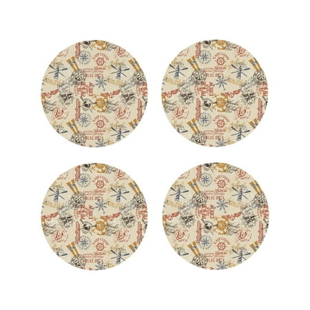 

Fuzoiu Vintage Nautical Print Leather Coasters Set Drink Coasters Set of 4 for Tabletop Protection Durable PVC Coasters Home Décor and Housewarming Gift-Round Shape