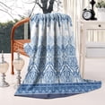 thumbnail image 3 of Blue Ethnic Floral Border Pattern Blanket,Comfortable Soft Lamb Wool Throw Blanket,All Season,Warm Lightweight Blankets for Sofa Bed Couch Living Room Chair,50"x60", 3 of 4