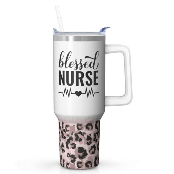 ‎40oz Nurse Tumbler with Straw Included, Stainless Steel Hydration Cup, Handle, A Healthy Gift for Nurse Promoting Water Intake During Long Hours