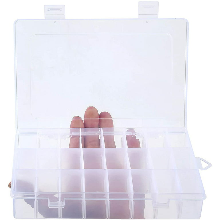 Organizer Box with Adjustable Dividers, 15/24/36 Compartment Organizer  Clear Storage Container for Bead Organizer, Fishing Tackles, Felt Board and  Jewelry Storage,24 grid 