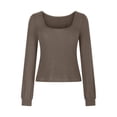 thumbnail image 1 of Timegard T-Shirts à Manches Longues pour Femmes Col Rond Hauts Décontractés Couleur Unie Blouses Basiques Confortables Tendance, 1 of 4