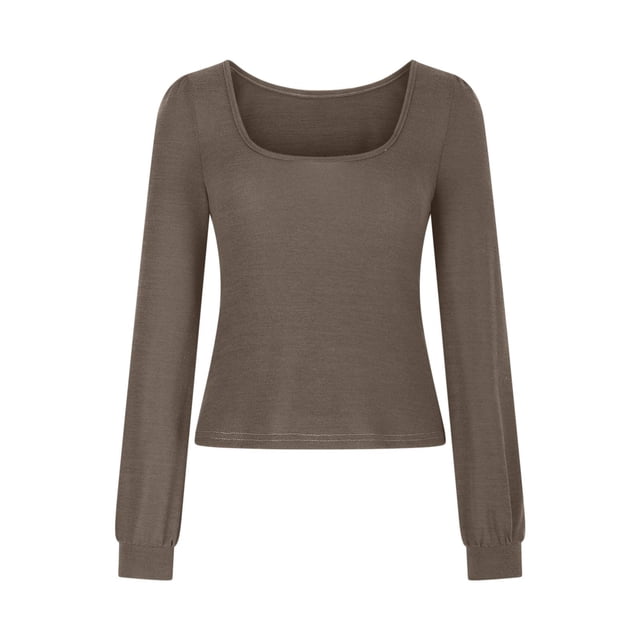 Timegard T-Shirts à Manches Longues pour Femmes Col Rond Hauts Décontractés Couleur Unie Blouses Basiques Confortables Tendance