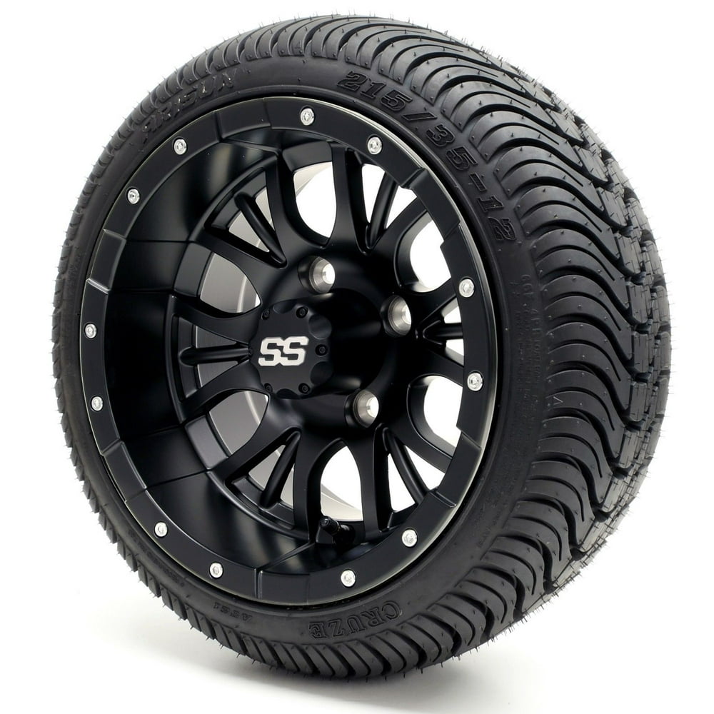 Golf Cart Wheels and Tires 12" Diesel SS & (215/3512 or 215/5012) Set of 4