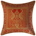 thumbnail image 2 of Stylo Culture Indian Christmas Brocade Red And Gold Throw Pillow Covers 16x16 Jacquard Weave Banarasi Sofa Pillow Cases Peacock Floral 40x40 cm Decorative Cushion Covers (Set Of 5), 2 of 4