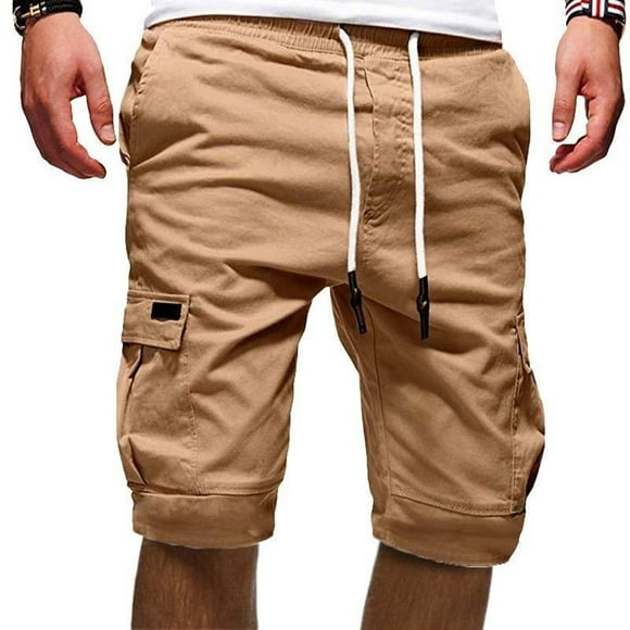 Men's Cargo Shorts Plus Size Big and Tall Cargo Shorts Multi-Pockets Relaxed Summer Drawstring Beach Shorts Pants