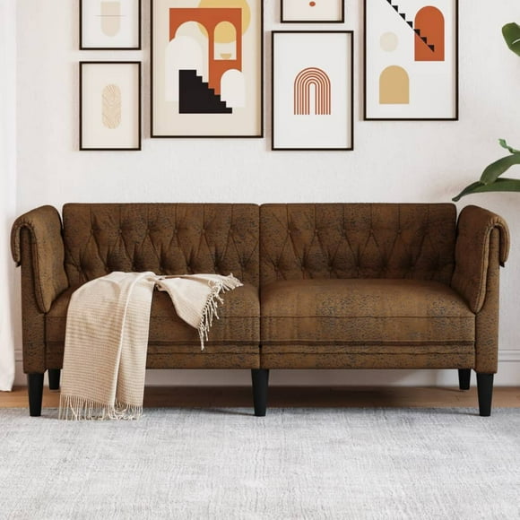vidaXL Chesterfield Sofa 2-Seater Brown Fabric