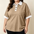 thumbnail image 4 of Dolkfu Yellow Going Out&nbsp;Tops Retro Vintage Polycotton Short Sleeve Collared Button Fashion Modern Patchwork Blouses & Tops Khaki,S, 4 of 4