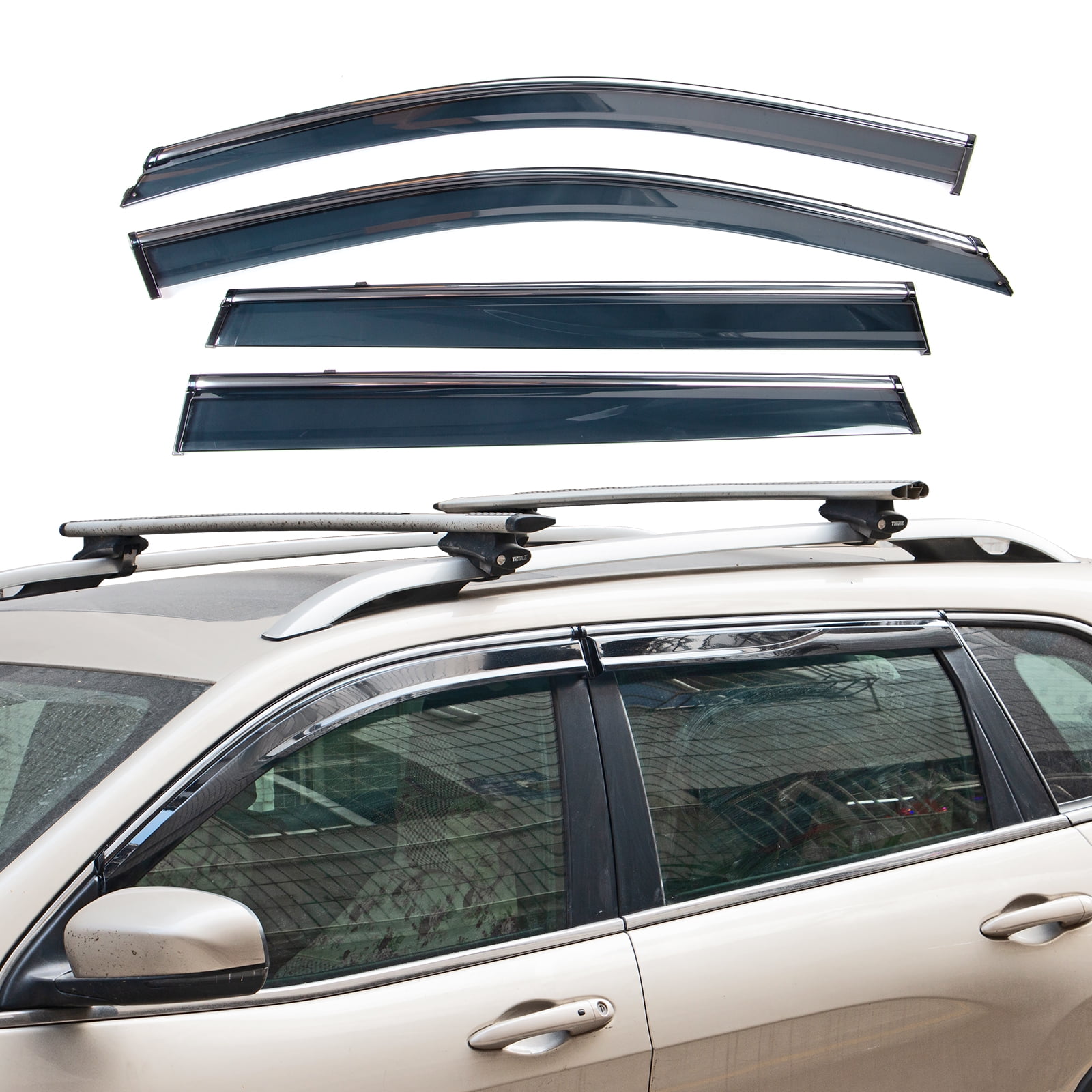 Ikon Motorsports Window Visors Compatible with 2014-2023 Jeep Cherokee KL Polycarbonate Side Window Vent Windshield Deflector Rain Guard W/ Chrome Trim 4PCS