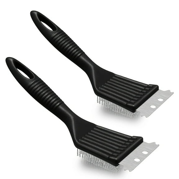 Hvmvliv BBQ Cleaning Brush 2Pcs Grill Brush and Scraper Stainless Steel Wire Grill BBQ Cleaner Accessories Heavy Duty Barbecue Grill Cleaning Brush Cleaner Black
