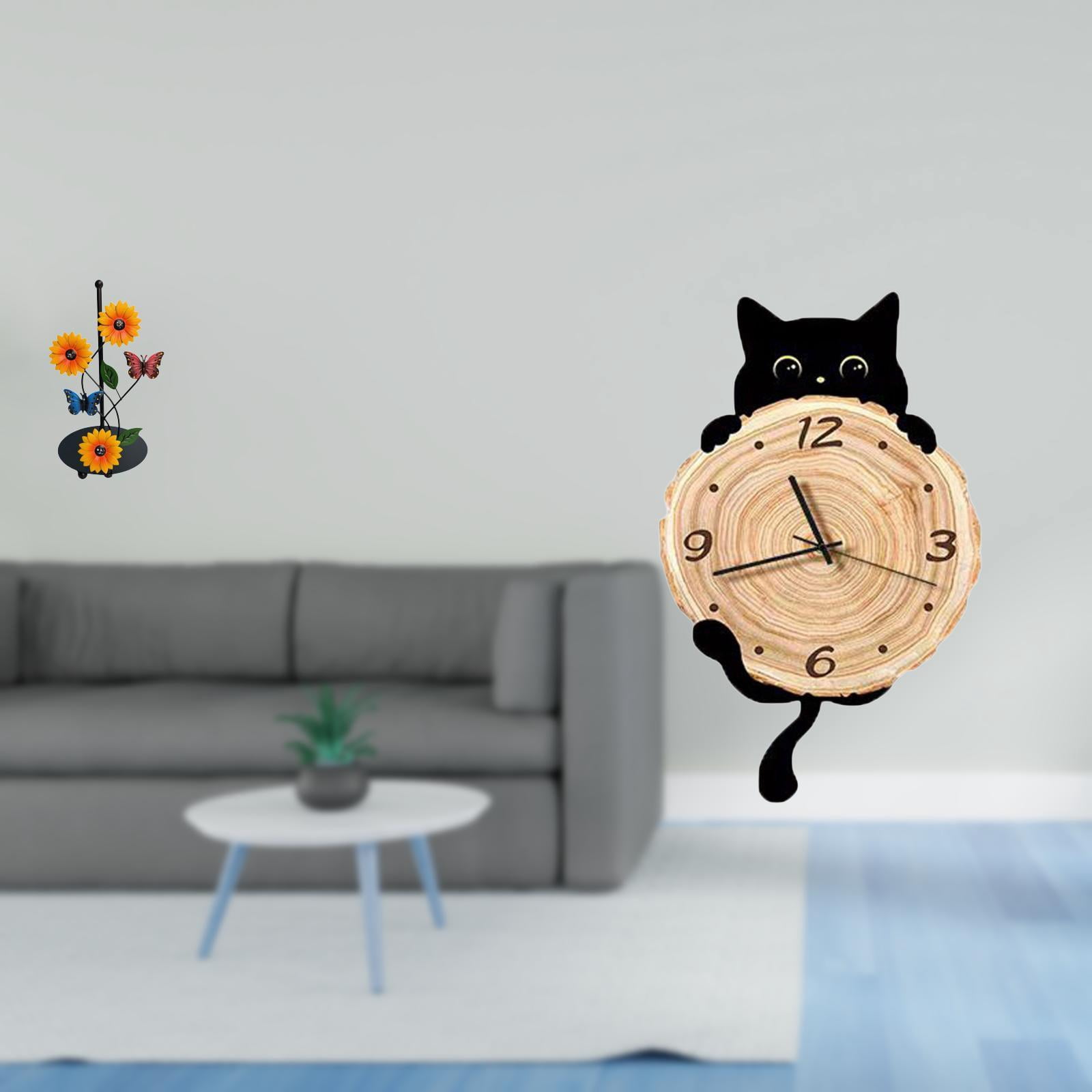 Fiocias Toilet Paper Holder with Cat Wall Clock Iron Paper Towel Holder Countertop Removable Antirust MDF Construction Suitable for Kitchen Dining Room Living