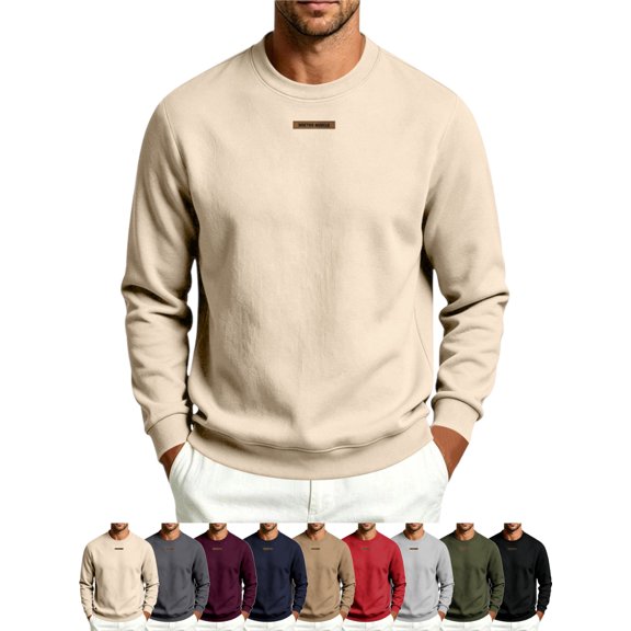 Men's Crewneck Sweatshirt Long Sleeve Logo Detail Regular Fit Everyday Pullover Tops