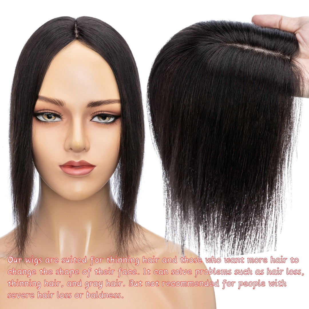 Clip In Hair Extensions 100% Remy Real Human Hair Piece Top Piece Toupee Woman's Topper For Thin Hair Hairpiece For Hair Loss Cover Russian Hair 6-18 inch Black