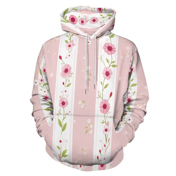 Pink Floral Stripes Pattern_1 Men's Women New Sweatshirt Hoodie Men's Plus Size Sweatshirt Hooded Sweatshirt 3d Printed Street Men's Cloth