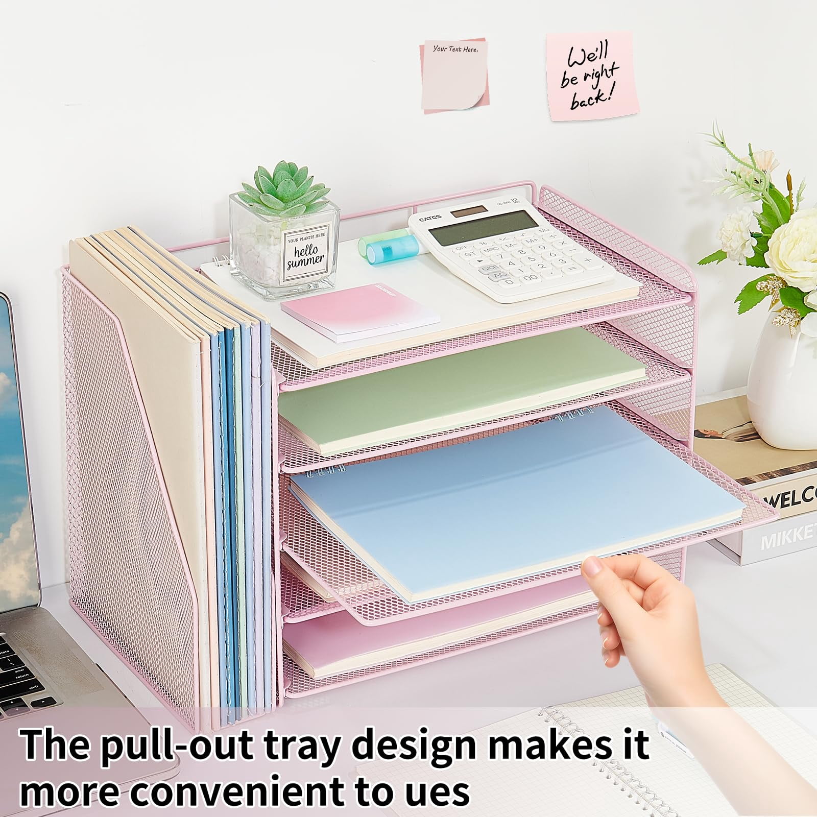Desk Organizer  5-tier Paper Letter Tray With Magazine Holder Office Accessories & Workspace Organizers Desktop File For Supplies Storage Pink