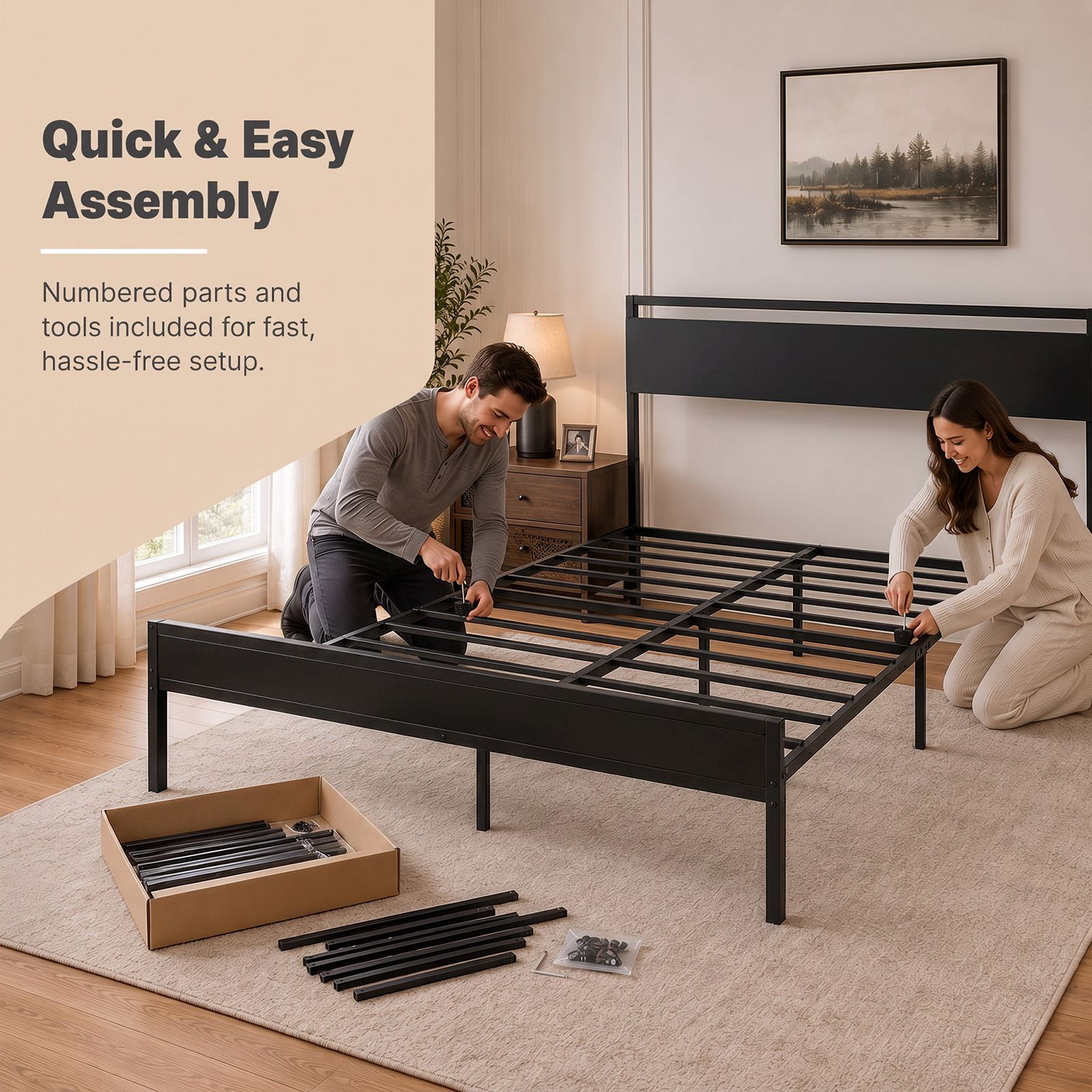 Alvantor Metal Platform Bed Frame, Mattress Foundation with Headboard and and Footboard, No Box Spring Needed Support, Noise Free, Easy Assembly