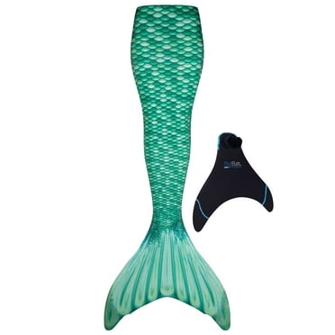 Fin Fun Mermaidens - Mermaid Swimming Tail with Monofin for Kids, Kids 6 Size, Celtic Green, 2 Pcs