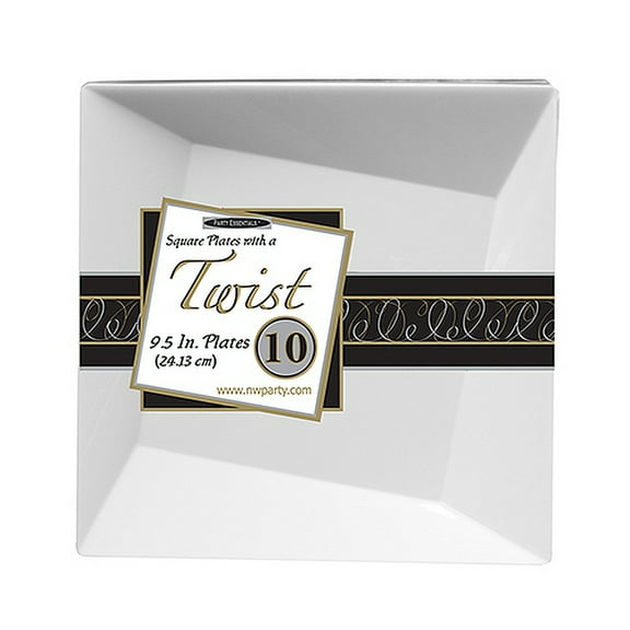 1 - Party Essentials 9.5" Twist Square Plates - White 10 Ct.