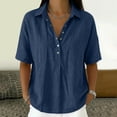 thumbnail image 2 of Nestiefly Women’s Cotton Linen Polo Shirt Casual Short Sleeve Summer Top Thin Short Sleeve Button Down Shirts Blouses 2026 Blue 2XL, 2 of 7