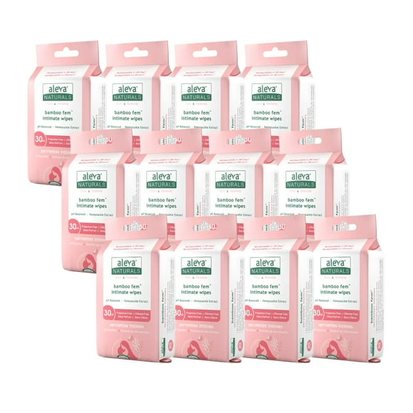Aleva Lingettes en Bambou pour Femmes - Formule Ultra-Douce, Biodégradable, Équilibrée en pH pour Rafraîchir les Zones Intimes, Lingettes Nettoyantes Douces - Mégapack - 30ct X 12 360