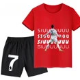 thumbnail image 2 of Conjunto de 2 piezas de camiseta y pantalones cortos deportivos con estampado de jugador de fútbol Ronaldo para niños y niñas, ropa deportiva informal de verano, 2 of 5
