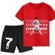 thumbnail image 2 of Conjunto de 2 piezas de camiseta y pantalones cortos deportivos con estampado de jugador de fútbol Ronaldo para niños y niñas, ropa deportiva informal de verano, 2 of 5