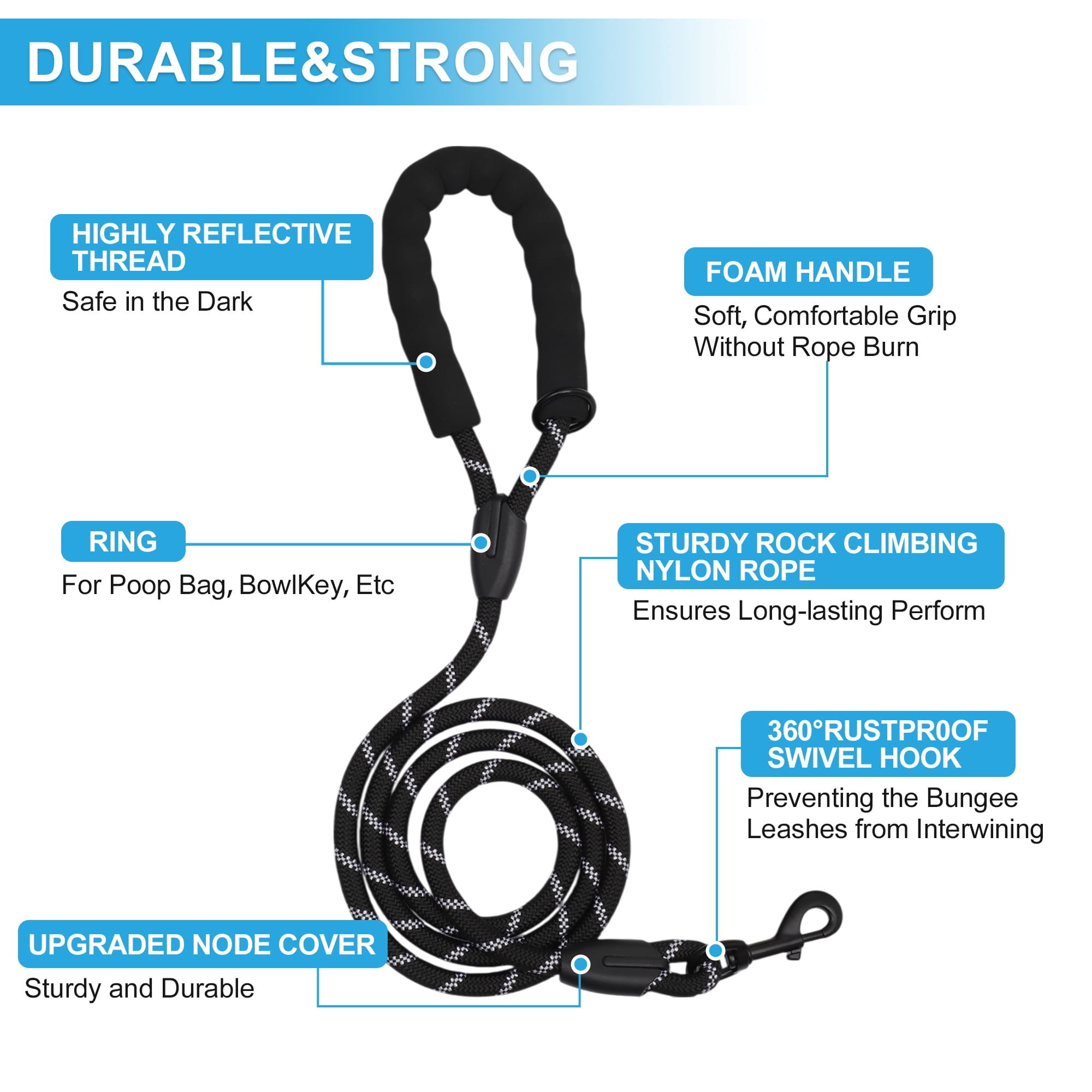 Unique Bargains Double Dog Leash Hands-Free Dual Dog Leash with Comfortable Padded Handle Double Leash for Two Dogs Adjustable Length 1 Set Black