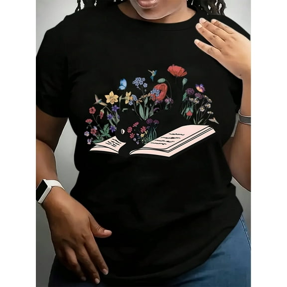 Floral Cat Shirt, Cat Lover T-Shirt, Cat Book Shirt, Cat Lover Gift, Gift For Her, Cat Mom Shirt Gift, Cute Cat Shirts, Cute Book Cat Tshirt