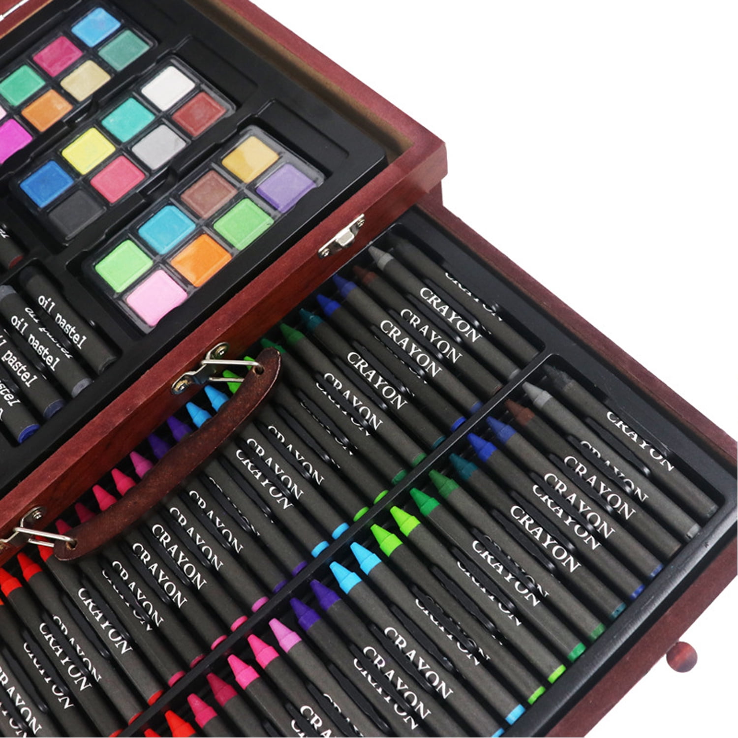 143-Piece Art Supply, Wood Box Painting and Drawing Set in Storage Case, 2 Sketch Pads, 24 Watercolor Paint Colors, Colored Pencils, 60 Crayons, Brushes, Artist Kit