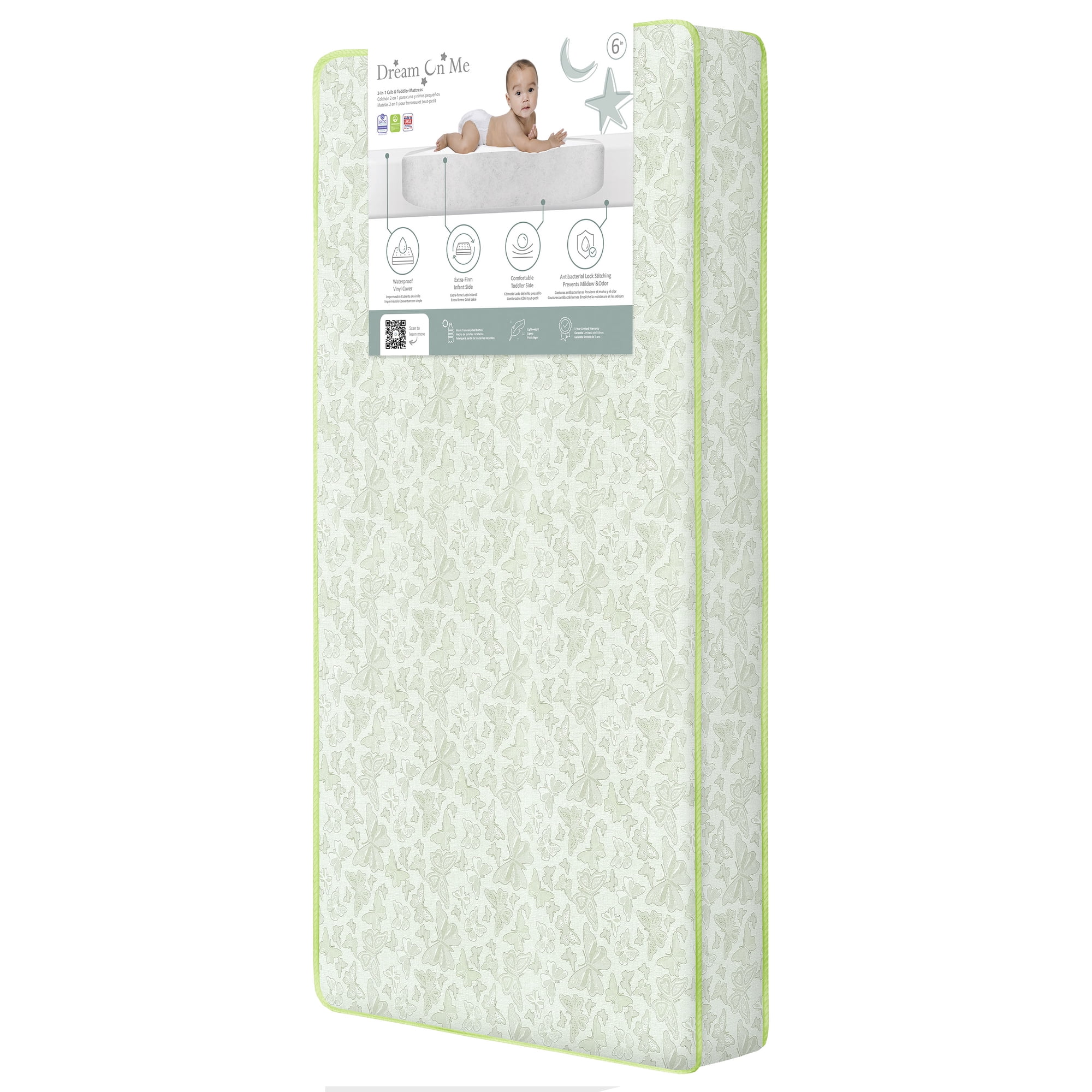 Dream On Me Little Butterflies 6" 2-in-1 Foam Core Crib and Toddler Bed Mattress