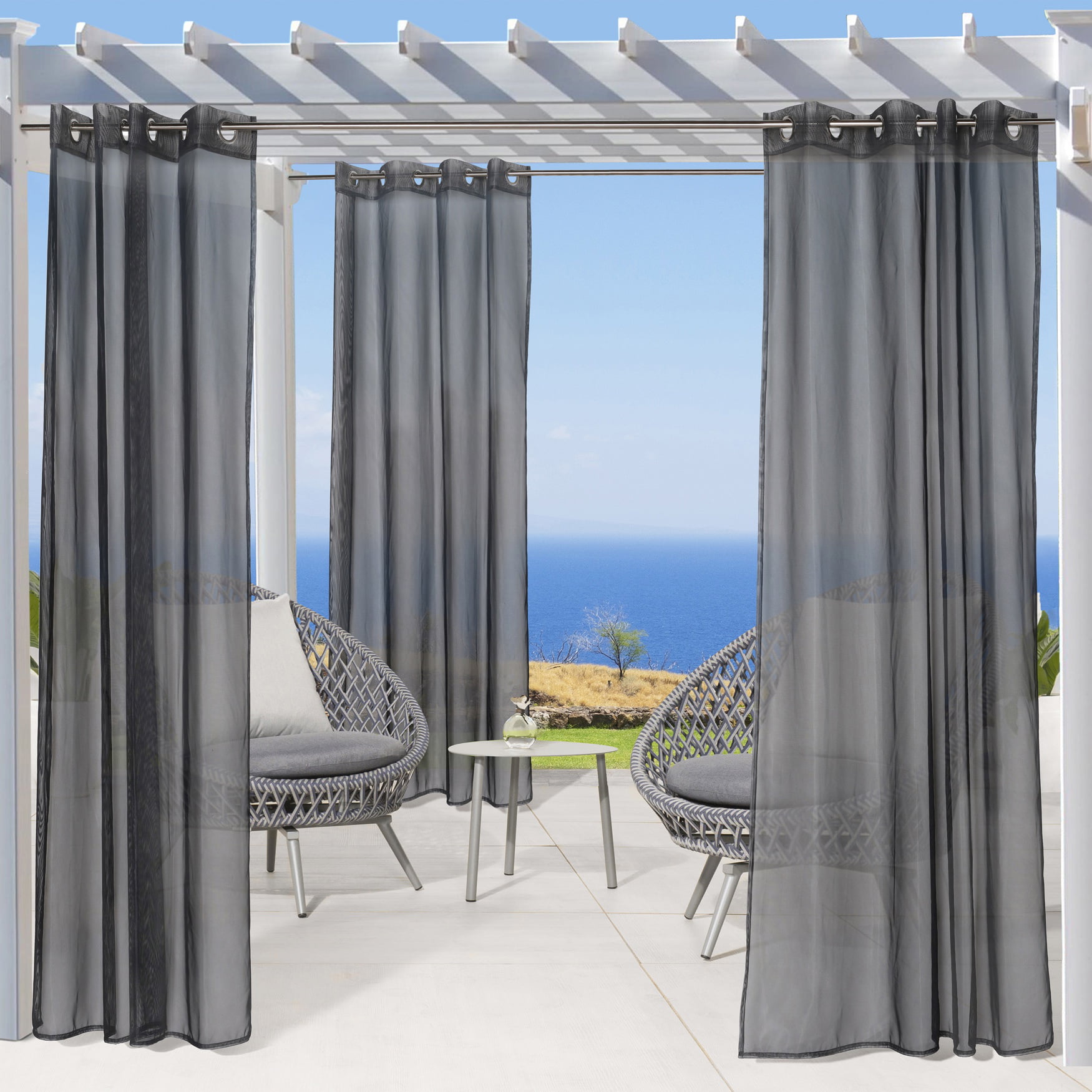 Blue Commonwealth Home Fashions 70503-109-601-96 Escape Sheer Stripe Grommet Outdoor Top Curtain Panel 96 in. 