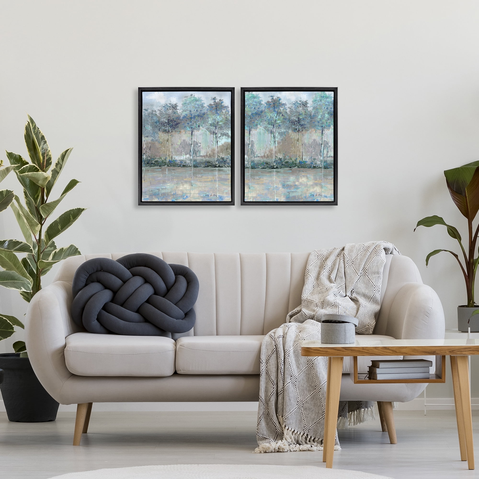 Stupell Industries Subdued Tree Landscape Impression 2 Piece Black Framed Floater Canvas Set, design by Sally Swatland