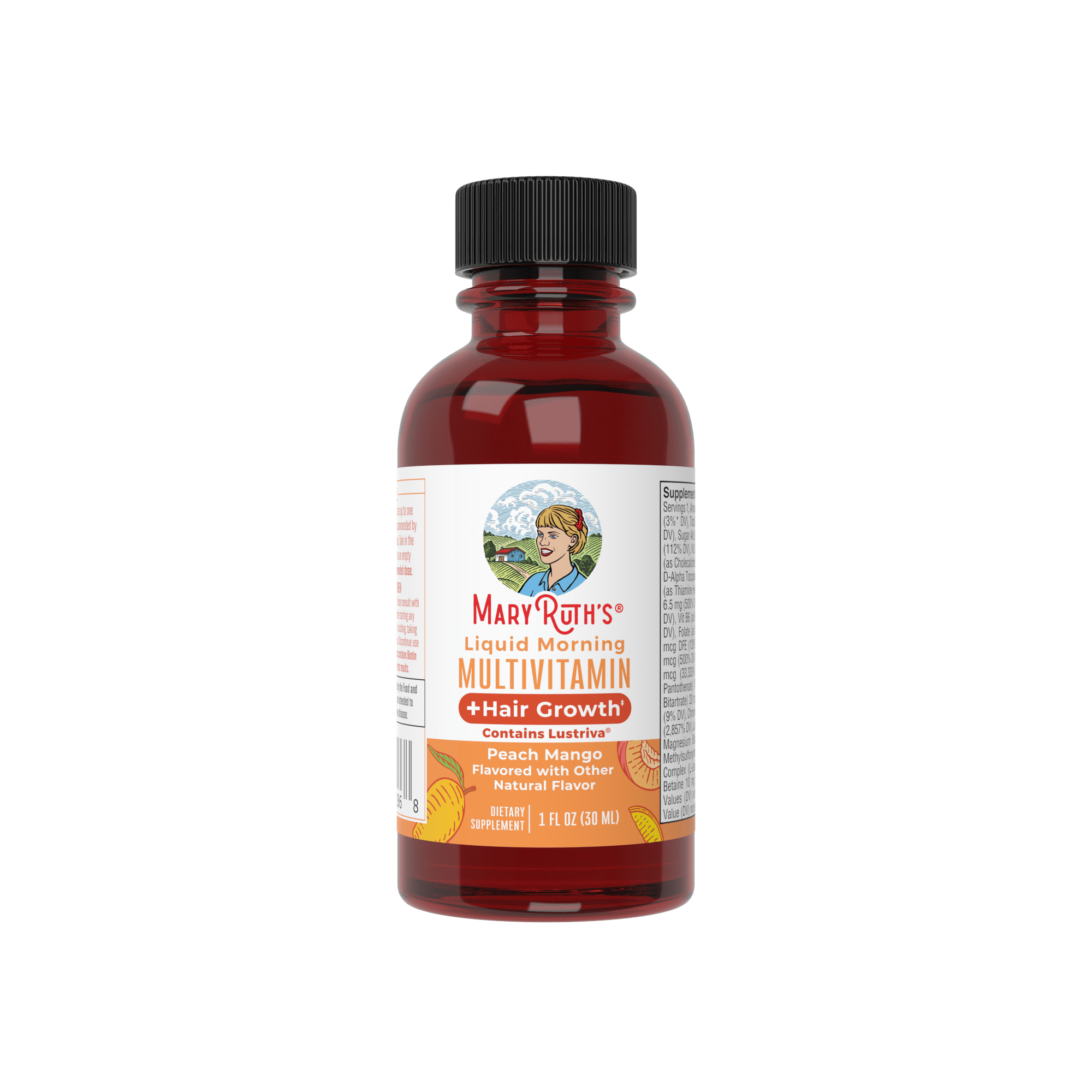 (4 pack) MaryRuth Organics Liquid Morning Multivitamin + Hair Growth, Peach Mango, 1 fl oz
