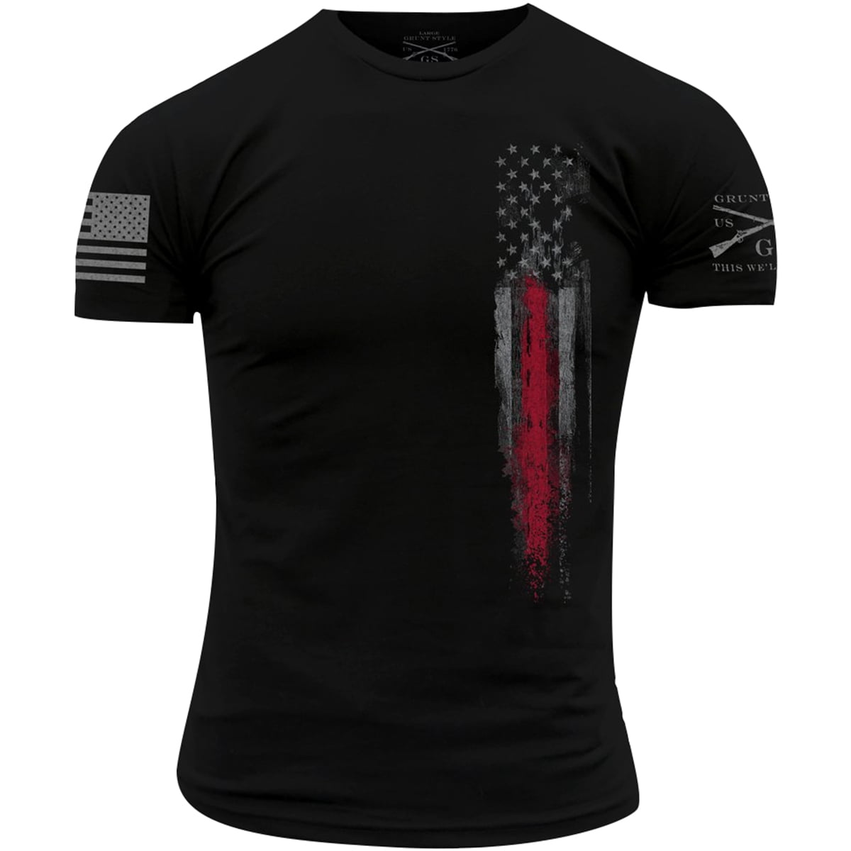 Grunt Style - Grunt Style Red Line Flag T-Shirt - Black - Walmart.com ...