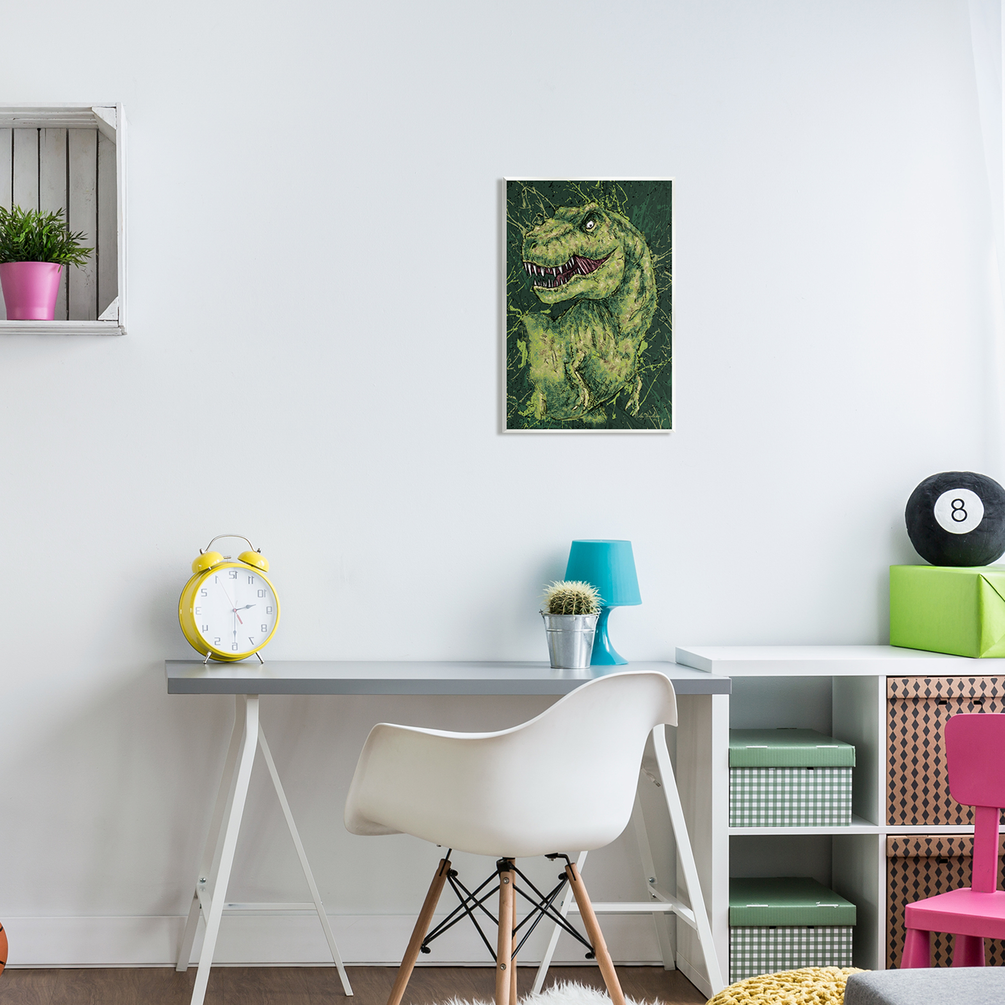Stupell Industries Green Abstract T-Rex Animals & Insects Painting Unframed Art Print Wall Art, 13 x 19