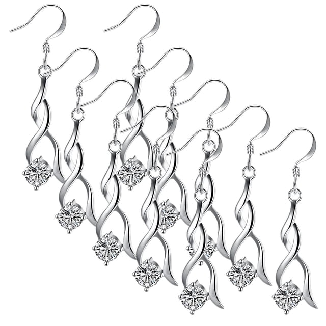 Aretes en forma de caracol Spiral01 5Pzas Espiral Plata Metal/Zirconia.