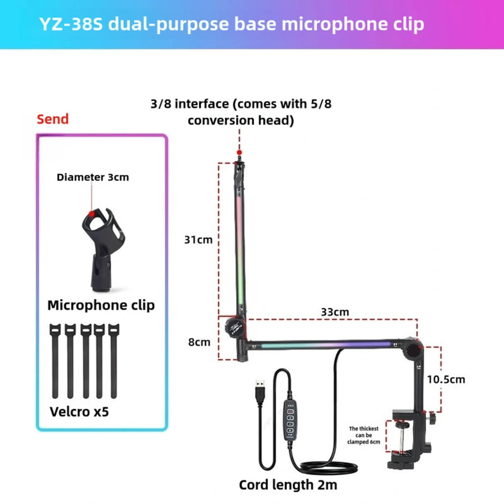 Mic Stand for Most Mic Easy Installation Microphone Boom Arm with Light