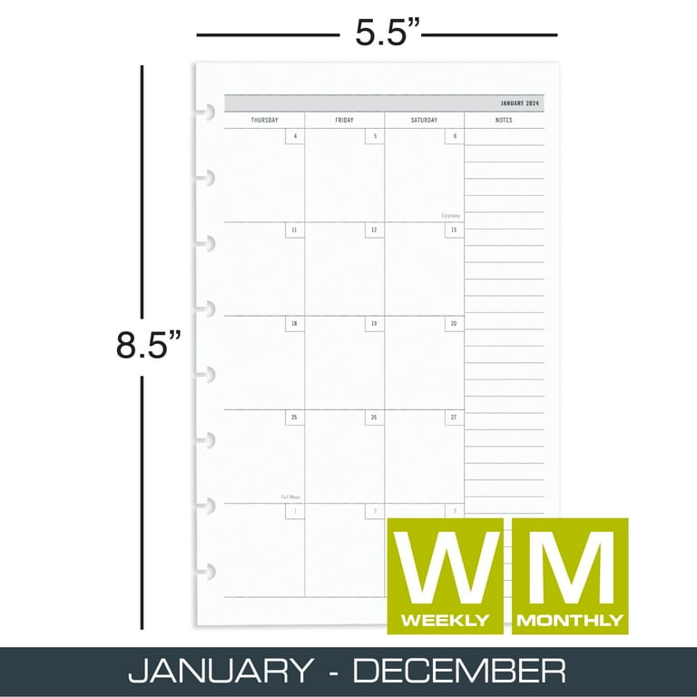 2024 Personal Size Weekly & Monthly Calendar Refill