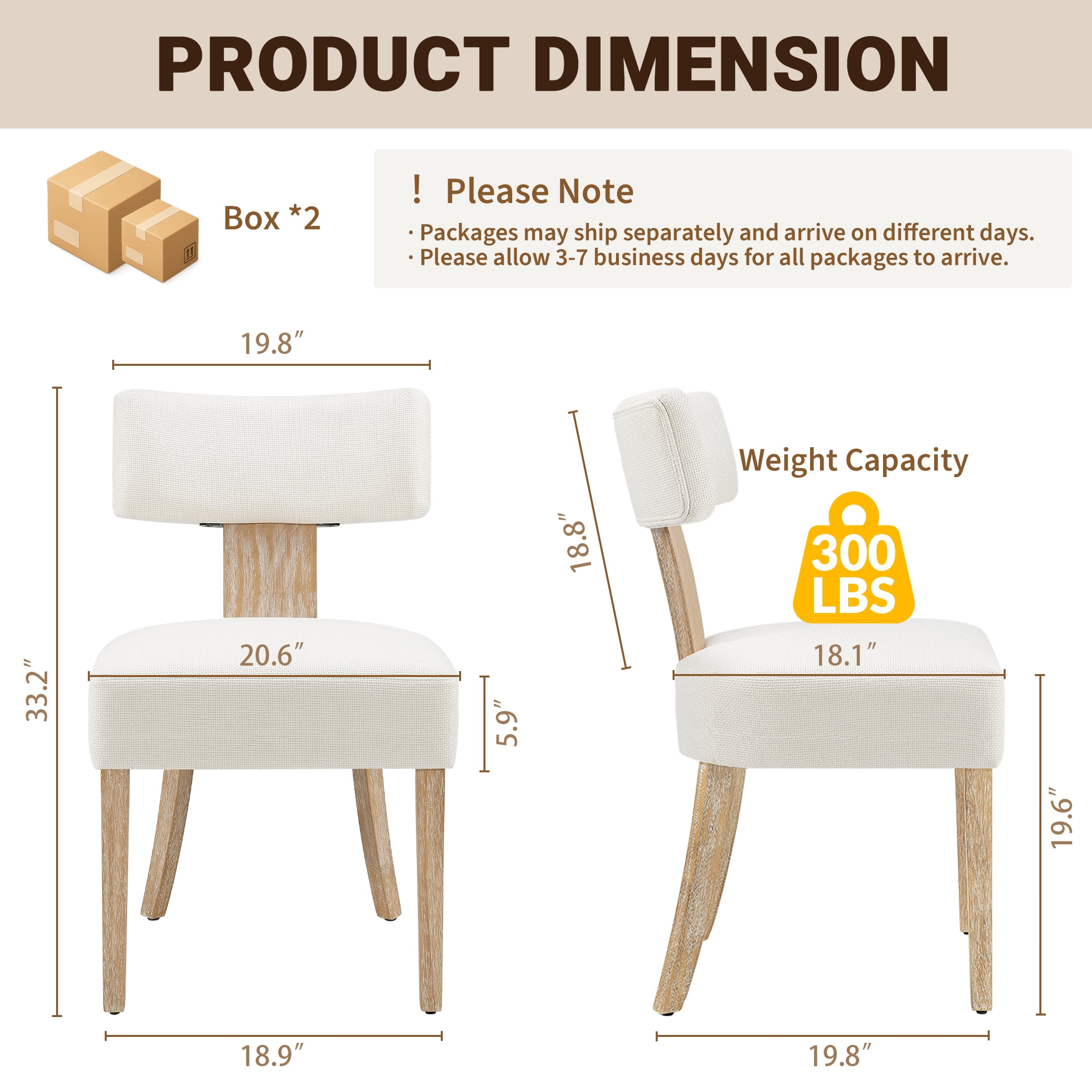 Prilinex Upholstered Dining Chairs Set of 6, Farmhouse Kitchen Side Chairs with Curved Backrests & Wider Cushion, Solid Wood Legs, Mid Century Modern for Dining Room Restaurant Home, Beige