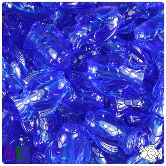 BeadTin Dark Sapphire Transparent 24mm Fish Pony Beads (24pcs)