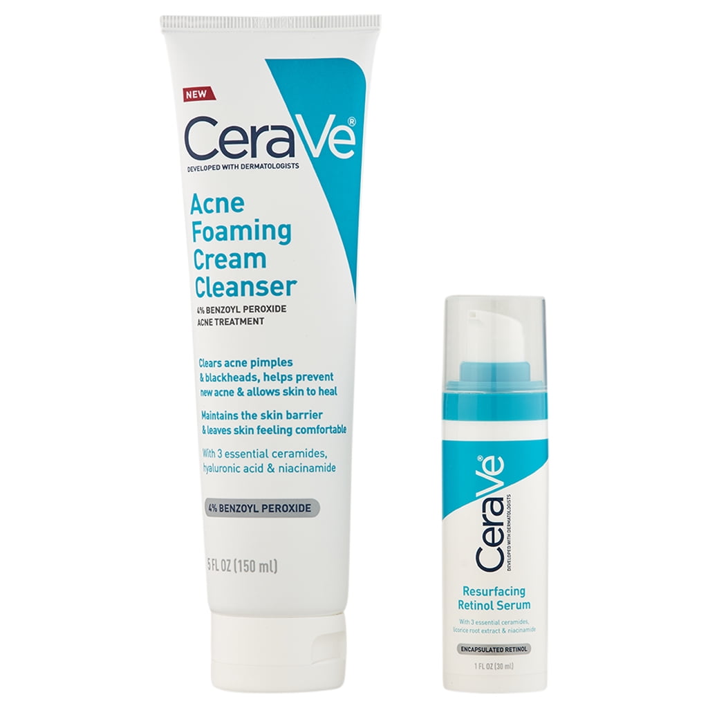 CeraVe Acne Foaming Cream Cleanser 5 oz & Resurfacing Serum 1 oz