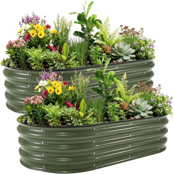Senfot 4x2x1Ft (2 Pack) Galvanized Raised Garden Bed, Open Base Steel Planter Box for Vegetables, Flowers & Herbs, Outdoor Garden Kits for Backyard
