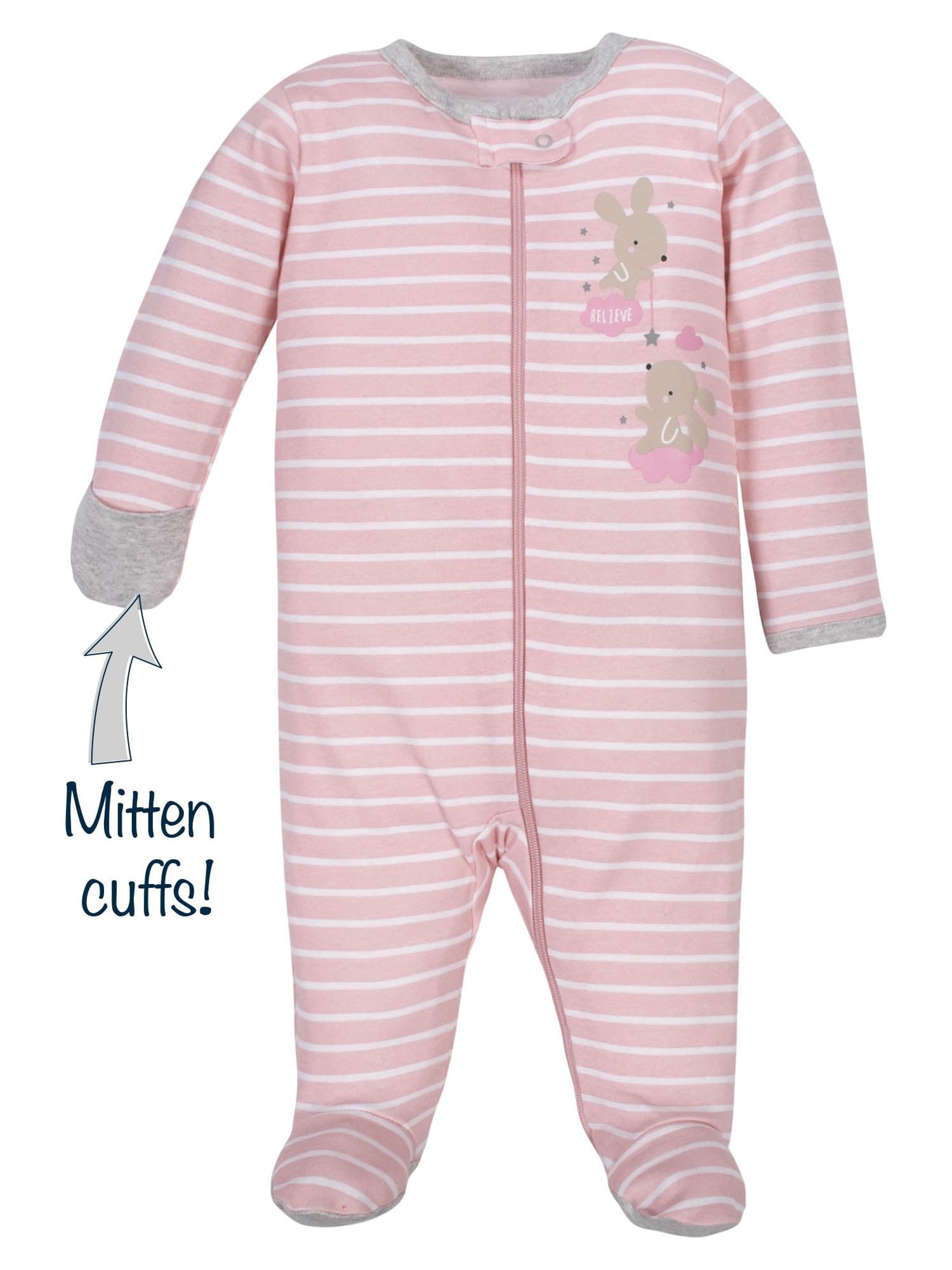 Wonder Nation Baby Girls’ Zip Front Sleep ‘N Play Pajamas, 2-Pack, Sizes Newborn-9 Months - image 4 of 8