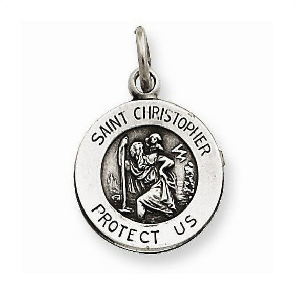 Sterling Silver Antiqued Saint Christopher Medal - 2/3 X 2/3 Inch Size of a Dime-Sterling Silver