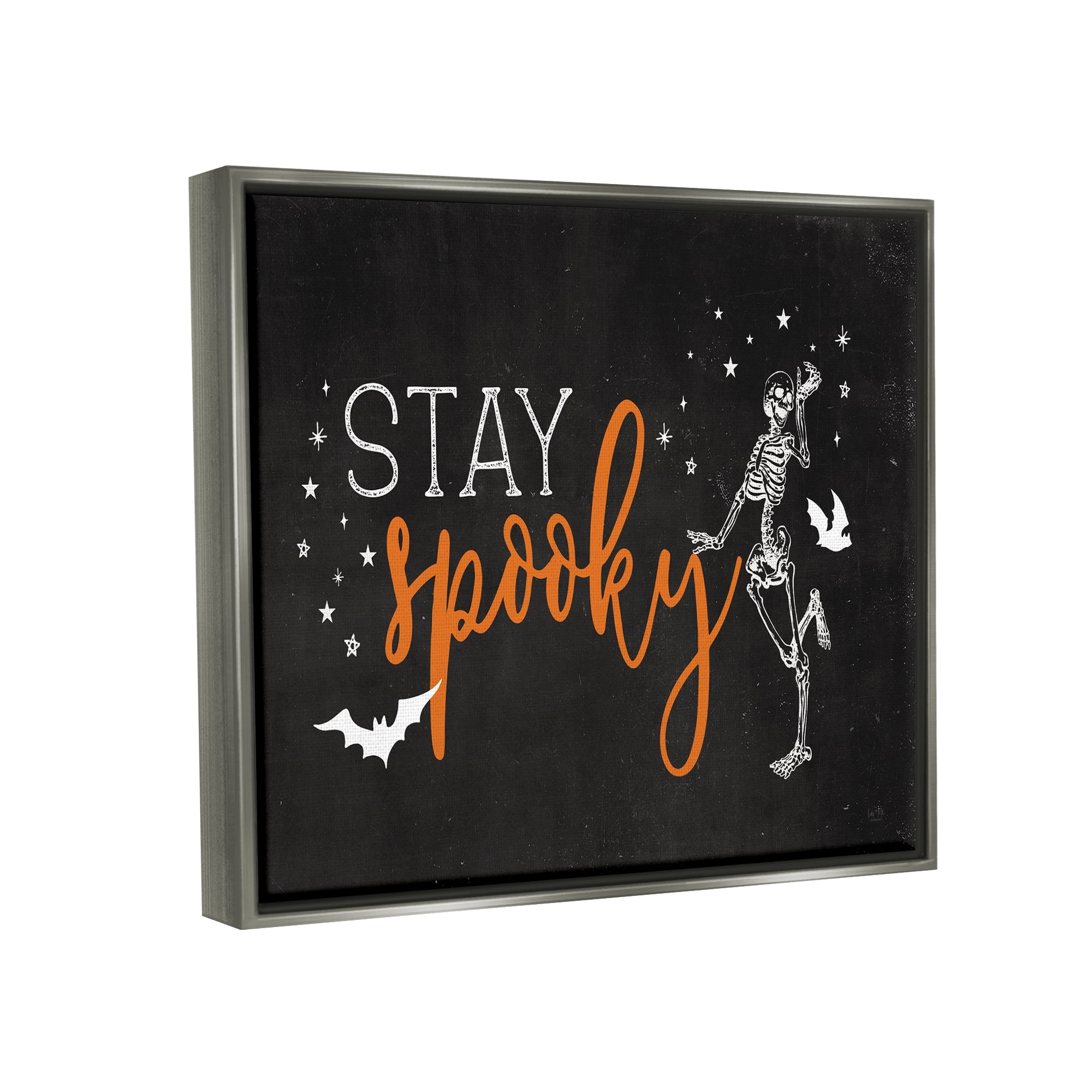 Stupell Industries Stay Spooky Skeleton Holiday Painting Gray Floater Framed Art Print Wall Art, 31 x 25