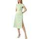 thumbnail image 2 of Vestido de satén INSPIRE CHIC para mujeres con cuello de cowl, mangas cortas, espalda descubierta, diseño retorcido, abertura, vestido de cóctel midi, verde claro L, 2 of 6