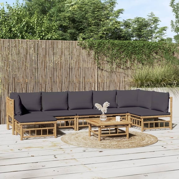 vidaXL 8 Piece Patio Lounge Set with Dark Gray Cushions Bamboo