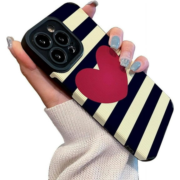 Love Heart Zebra Print Personality Anti-Slip Soft Silicone Case for Women Girls Compatible with iPhone Case (iPhone 15 Pro)
