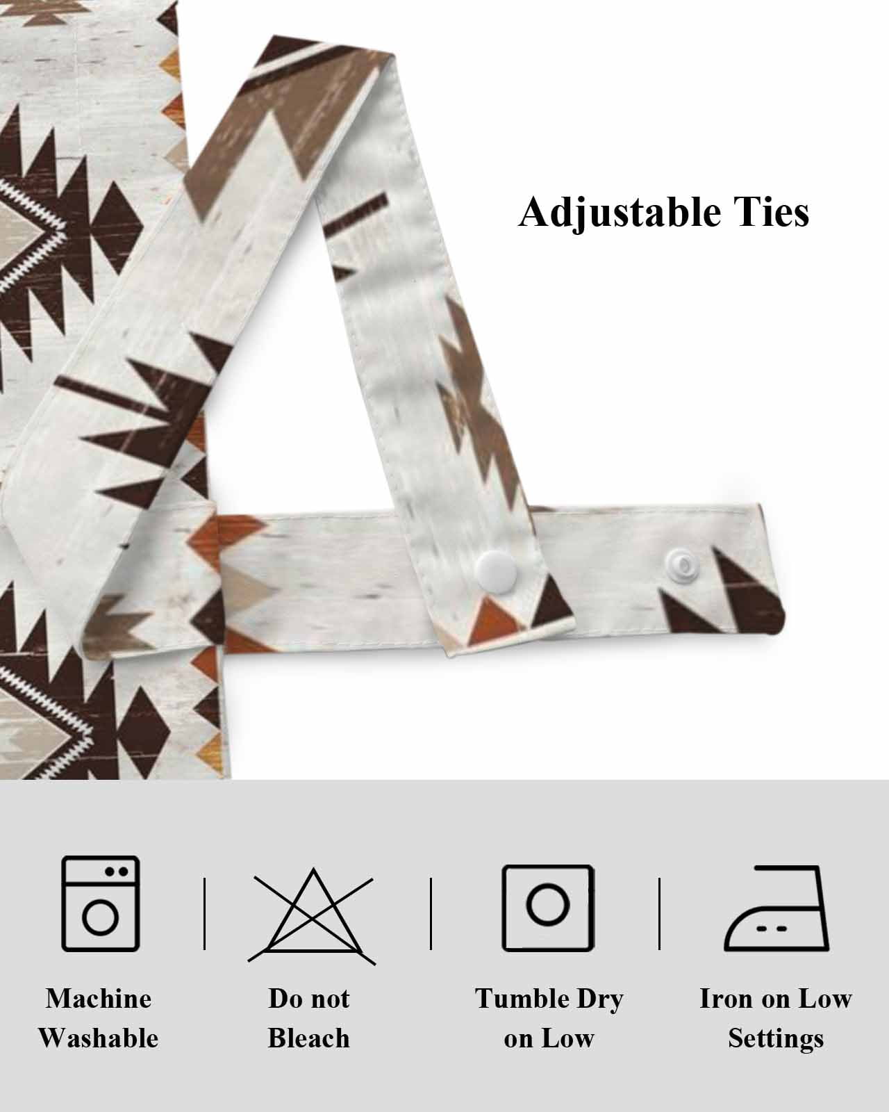 Khaki Brown Tie Up Valances Curtain, Adjustable Kitchen Aztec Ethnic Southwestern Native Geometric Valances for Windows Decor, Rod Pocket Short Curtains Set for Bedroom/Bathroom, 54"x18"